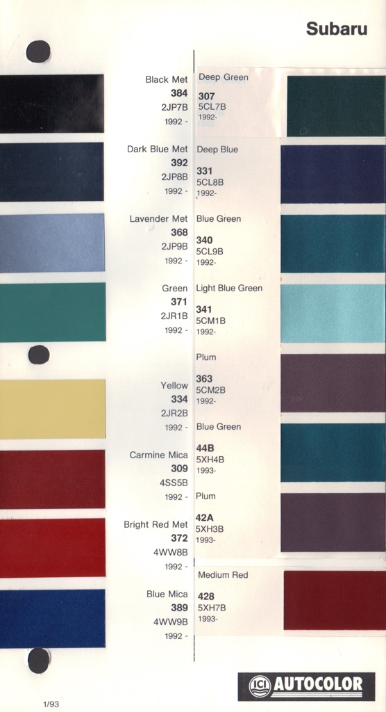 1992 - 1994 Subaru Paint Charts Autocolor